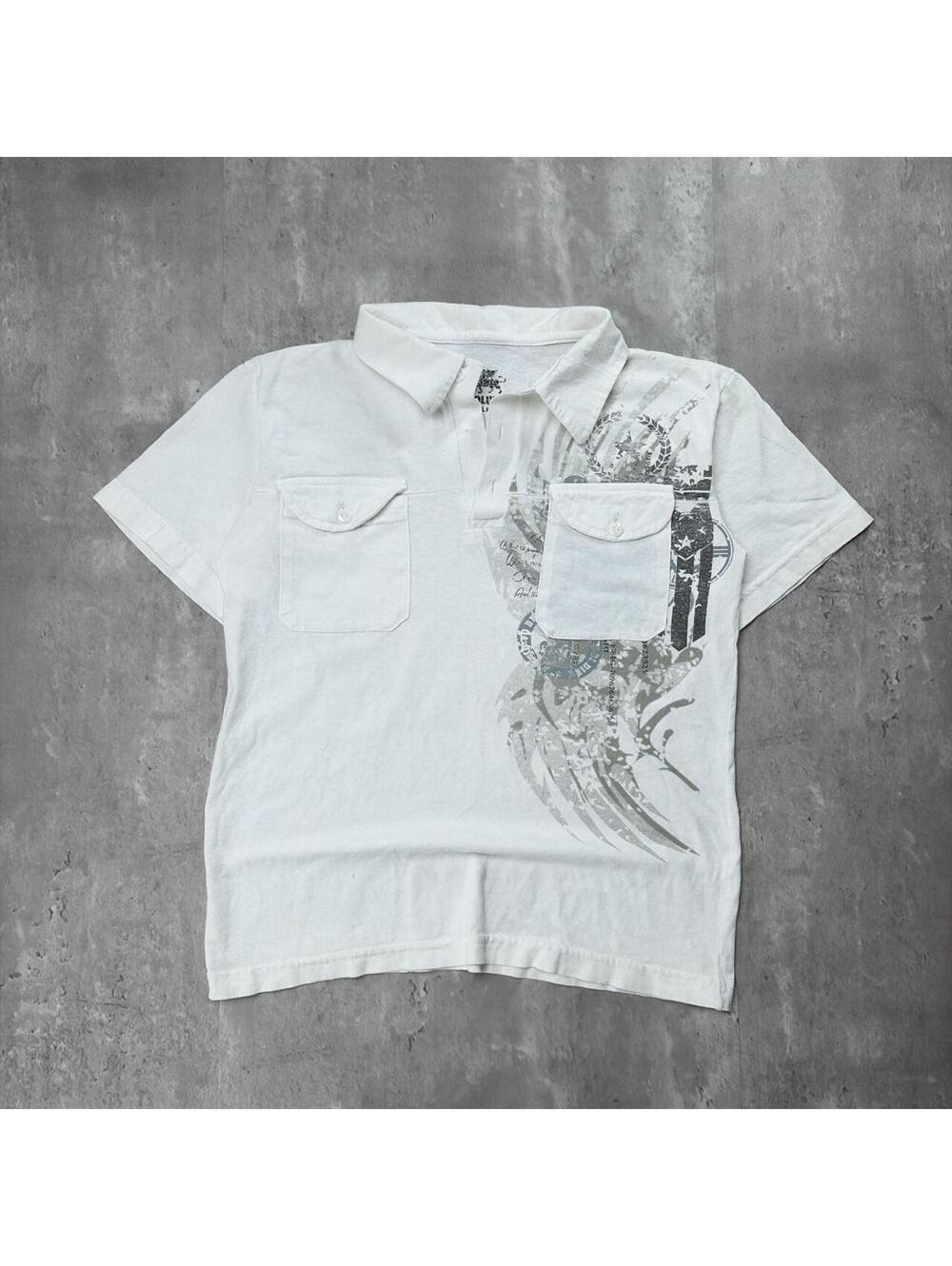 Y2K White Revolution Grunge Gothic Skater Polo Shirt